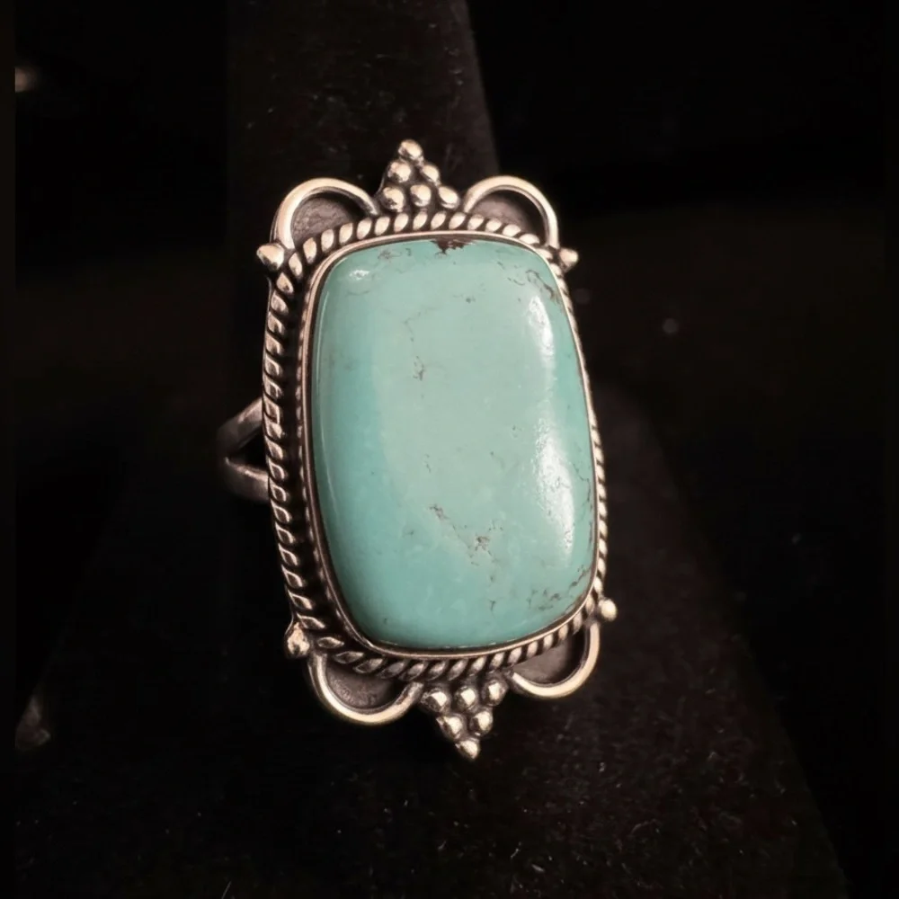 Genuine Turquoise‎ and Sterling Silver Women's Ring